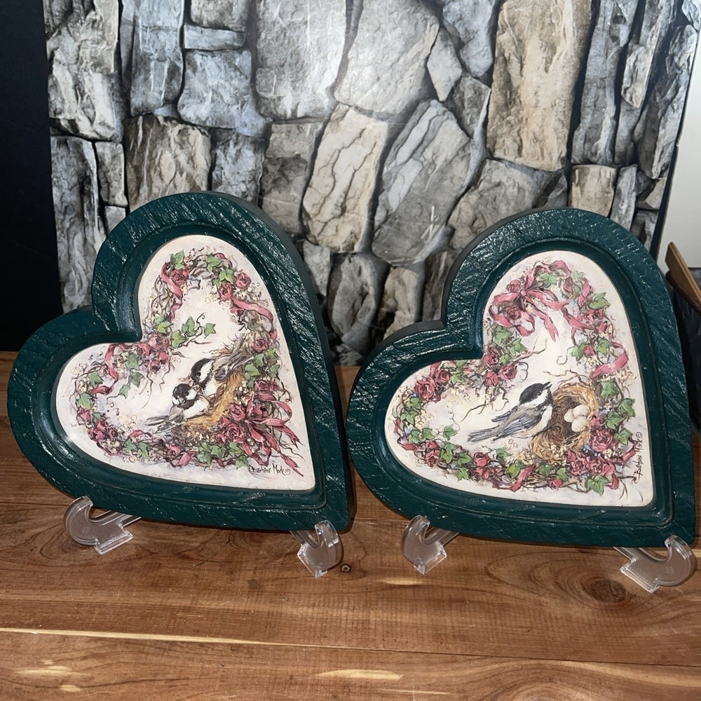 Vintage HOMCO HOME INTERIORS Heart Framed BIRD PRINTS By Barbara Mock Cottage